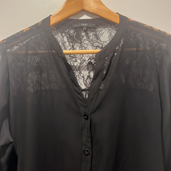 Sheer black blouse with lace shoulders - Picture 4 of 8